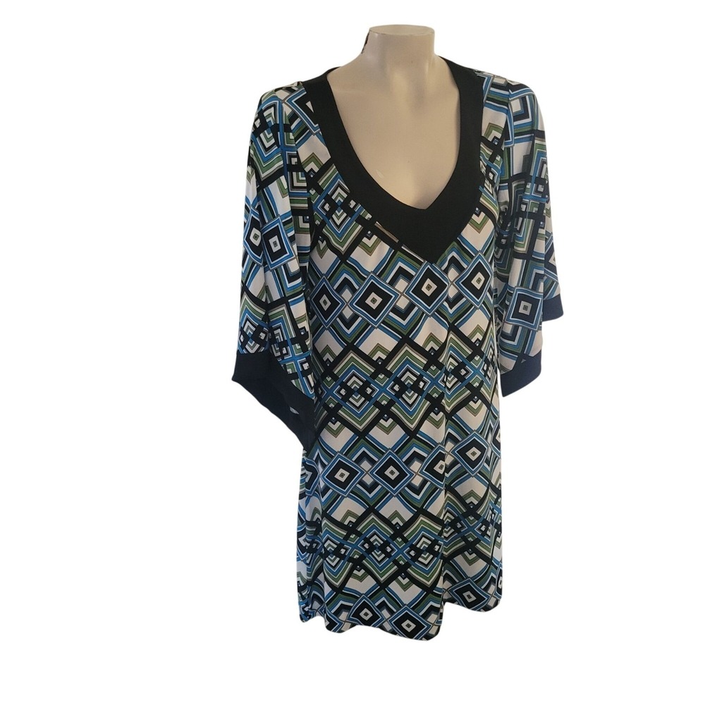 Geometric Print V-Neck Tunic Dress By Banana Republic M Stretch Modal/Spandex Bl